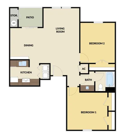 2 BED, 1 BATH APARTMENT